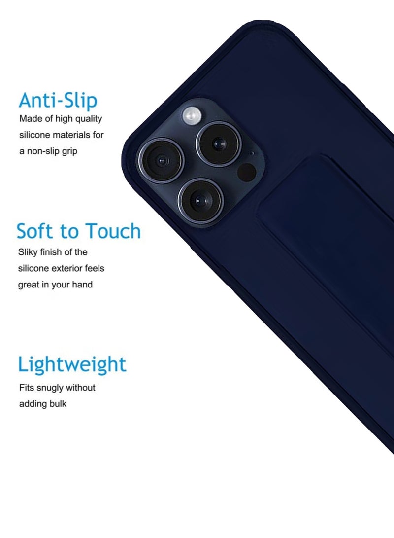 Waldic Premium Silicone Magnetic Hand Grip Case Cover for Apple iPhone 15 Pro - Dark Blue - Image 2