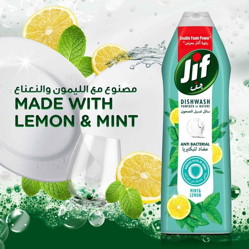 Jif Antibacterial Dishwashing Liquid - Mint & Lemon, 2 x 670ml with Double Foam Power - Image 3