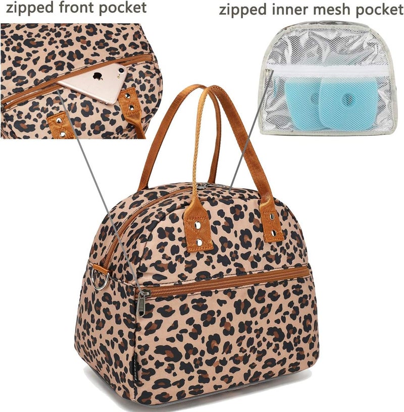 FlowFly Insulated Lunch Bag With Shoulder Strap for Women, Men, and Kids, Large and Reusable, Handle, Freezable Work and School Travel Tote and Meal Prep Organizer,Leapard - Image 4