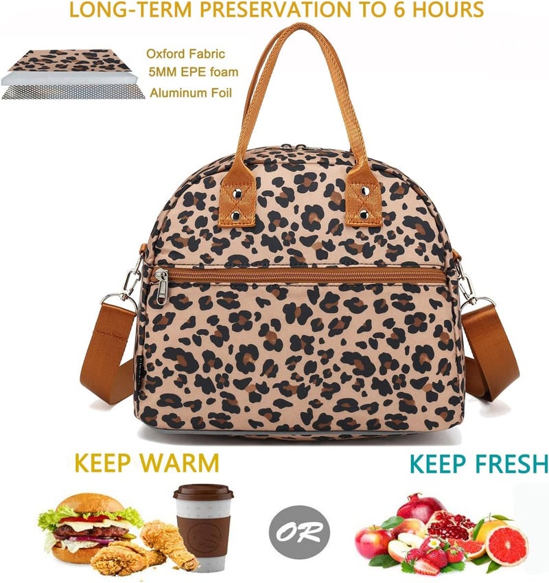 FlowFly Insulated Lunch Bag With Shoulder Strap for Women, Men, and Kids, Large and Reusable, Handle, Freezable Work and School Travel Tote and Meal Prep Organizer,Leapard - Image 2