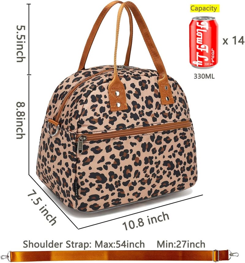FlowFly Insulated Lunch Bag With Shoulder Strap for Women, Men, and Kids, Large and Reusable, Handle, Freezable Work and School Travel Tote and Meal Prep Organizer,Leapard - Image 3