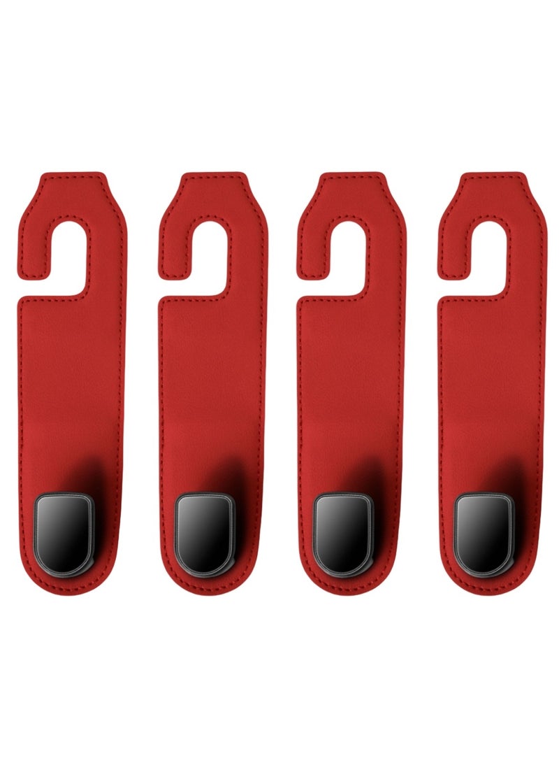 4-Piece Car Seat Back Hook Hanger Set ,Car Headrest Hooks, Leather Car Seat Organizer Hook,Organizer Holders for Purse Clothes Hat bag,44LBS Stainless Steel Car Hook-Red - Image 1