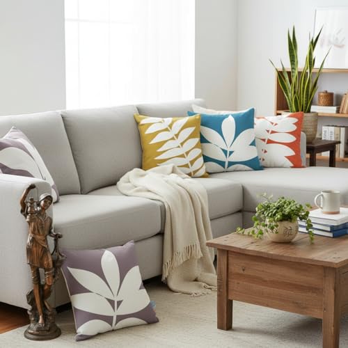 STITCHNEST Set of 4 Polycotton Cushion Covers – 18x18 Inches – Multicolor Leaf Print – Modern Botanical Design Cushion Covers for Sofa & Living Room | Perfect for Home Decor - Image 4
