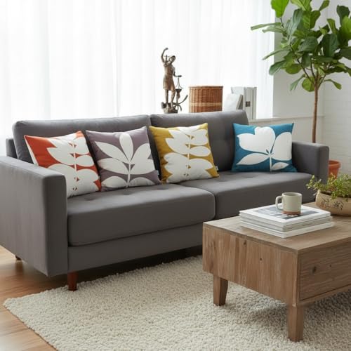 STITCHNEST Set of 4 Polycotton Cushion Covers – 18x18 Inches – Multicolor Leaf Print – Modern Botanical Design Cushion Covers for Sofa & Living Room | Perfect for Home Decor - Image 5