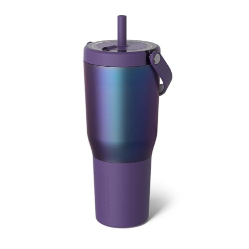BrÃ¼Mate BrMate Resa 35oz 100 Leakproof Travel Tumbler wHandle Straw Flexible SoftSip Straw Silicone Sleeve for Durability Stainless Steel Cup Holder Travel Friendly Water Bottle Dark Aura - Image 1