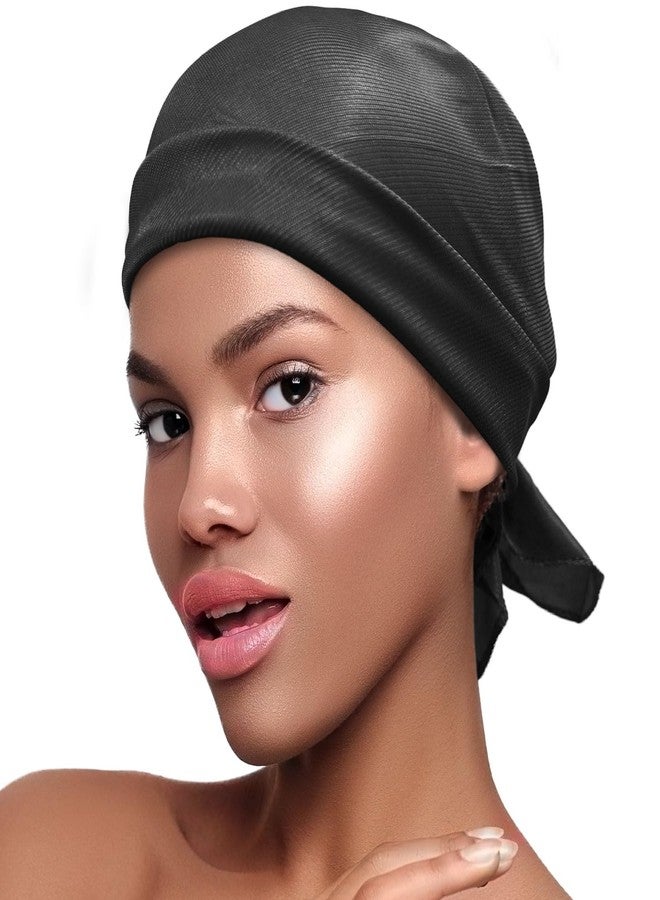 DONNA Satin Wrap Headbands for Women - Silky Hair Wrap for Sleep, Elegant Silk Scarf for Women Hair Wrap Sleeping, Luxurious Satin Hair Accessories, Perfect for Nighttime Use BLACK Color, 1pc - Image 1