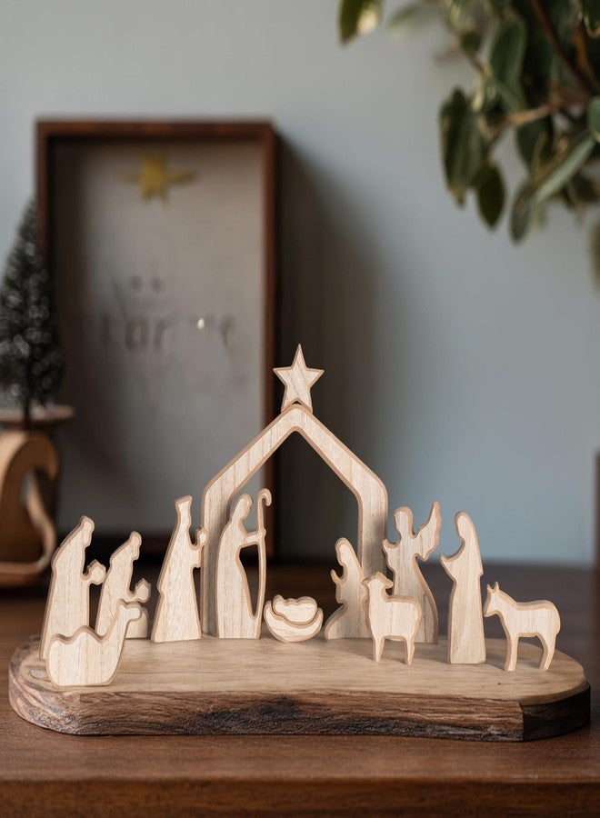 NEROSUN Nativity Scene Set, 13Pcs Wooden Christmas Nativity Scene Miniature Holy Family Figurines, Minimalism Boho Tabletop Christmas Manger Decorations for Christan Indoor Home Mantel Display - Image 4