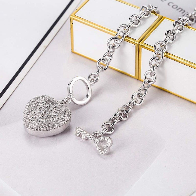 Dankadi New Women's 925 Sterling Silver Necklace Noble Heart Pendant Necklace Solid Silver Rolo Chain 18-26'' Birthday Party Jewelry Necklace Accessories (Inches, 18.00) - Image 5