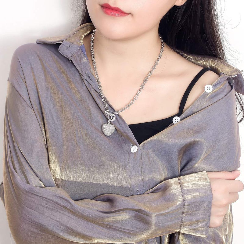 Dankadi New Women's 925 Sterling Silver Necklace Noble Heart Pendant Necklace Solid Silver Rolo Chain 18-26'' Birthday Party Jewelry Necklace Accessories (Inches, 18.00) - Image 2