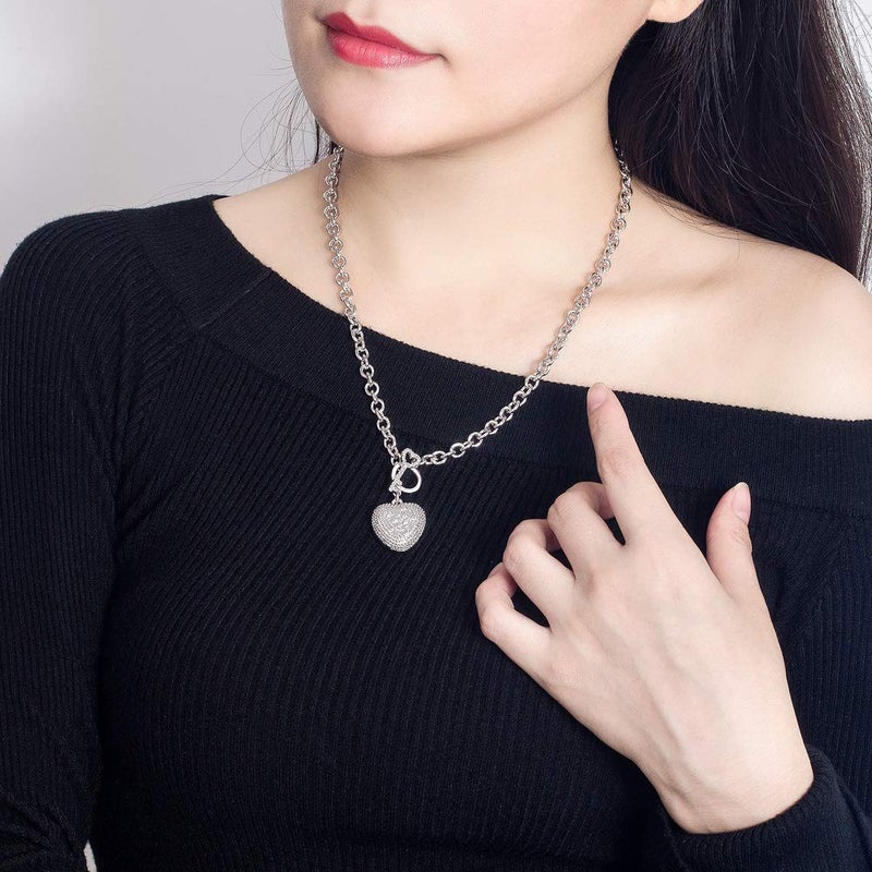 Dankadi New Women's 925 Sterling Silver Necklace Noble Heart Pendant Necklace Solid Silver Rolo Chain 18-26'' Birthday Party Jewelry Necklace Accessories (Inches, 18.00) - Image 4