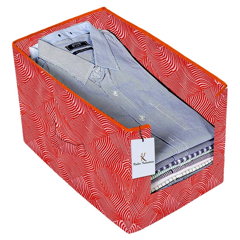Kuber Industries Laheriya Printed Non Woven Shirt Stacker Wardrobe Organizer Set Orange CTKTC035113 - Image 4