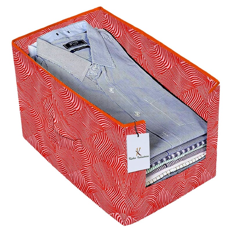 Kuber Industries Laheriya Printed Non Woven Shirt Stacker Wardrobe Organizer Set Orange CTKTC035113 - Image 3