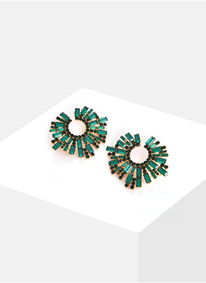 SOHI Green Contemporary Stud Earrings