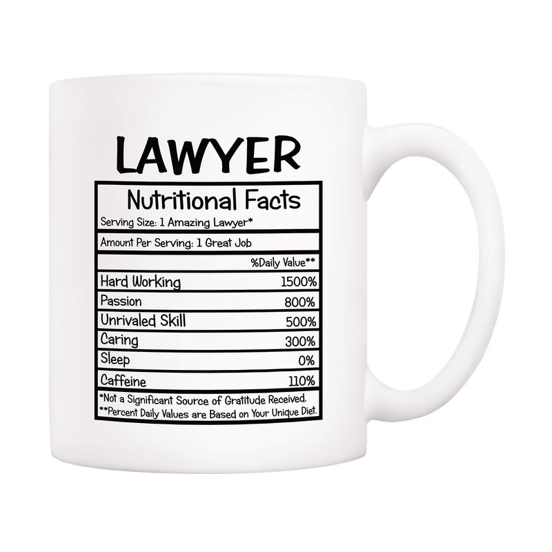 5Aup Gifts Lawyer Nutritional Facts Coffee Mug Christmas Gifts Funny New Gag Novelty Gift from Friend Coworker Colleague for Birthday 11 Oz Novelty Ceramic Cups