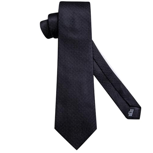 Dubulle Mens Tie Set Solid Paisley Silk Striped Necktie for Men with Cufflinks Tie and Pocket Square,Black Novelty - Image 3