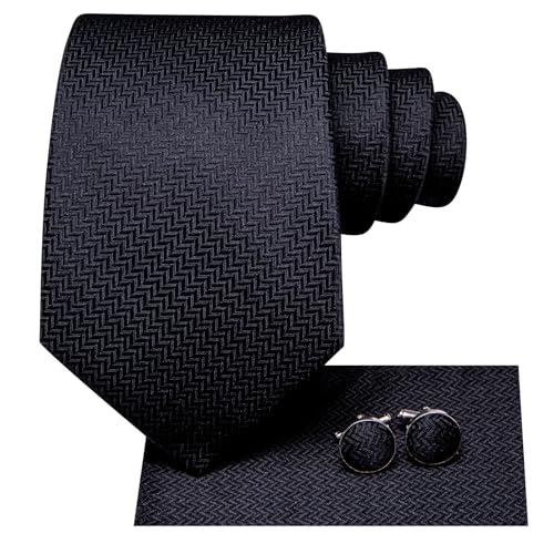 Dubulle Mens Tie Set Solid Paisley Silk Striped Necktie for Men with Cufflinks Tie and Pocket Square,Black Novelty - Image 2
