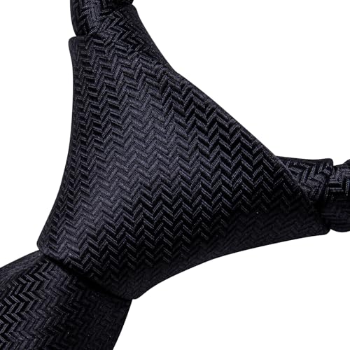Dubulle Mens Tie Set Solid Paisley Silk Striped Necktie for Men with Cufflinks Tie and Pocket Square,Black Novelty - Image 5