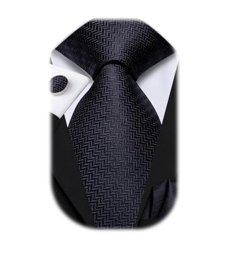 Dubulle Mens Tie Set Solid Paisley Silk Striped Necktie for Men with Cufflinks Tie and Pocket Square,Black Novelty - Image 1