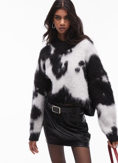 TOPSHOP Knitted Ultra Fluffy Mono Cow Print Jumper  - Image 1