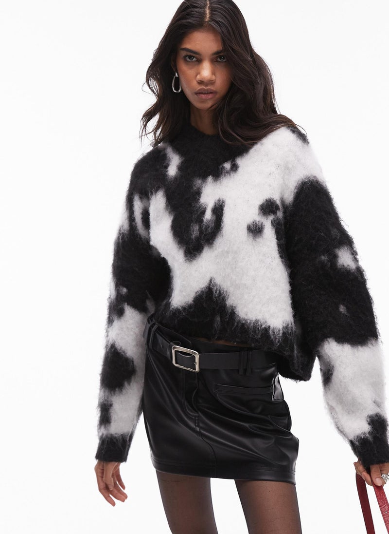 TOPSHOP Knitted Ultra Fluffy Mono Cow Print Jumper  - Image 1