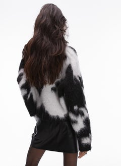 TOPSHOP Knitted Ultra Fluffy Mono Cow Print Jumper  - Image 2