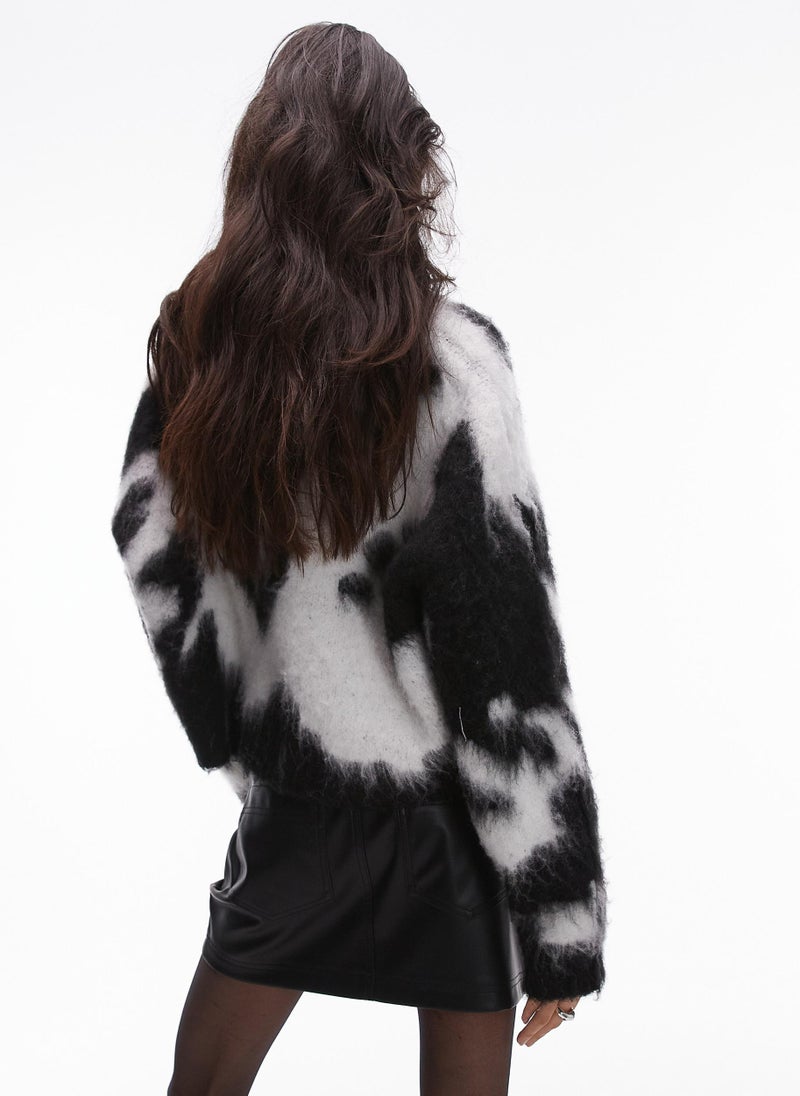 TOPSHOP Knitted Ultra Fluffy Mono Cow Print Jumper  - Image 2