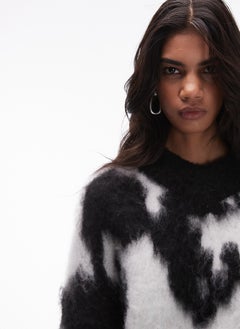 TOPSHOP Knitted Ultra Fluffy Mono Cow Print Jumper  - Image 3