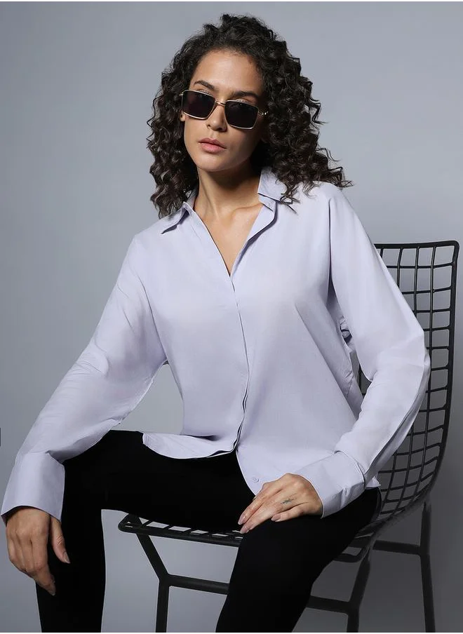 هاي ستار Solid Concealed Placket Shirt with Long Sleeves