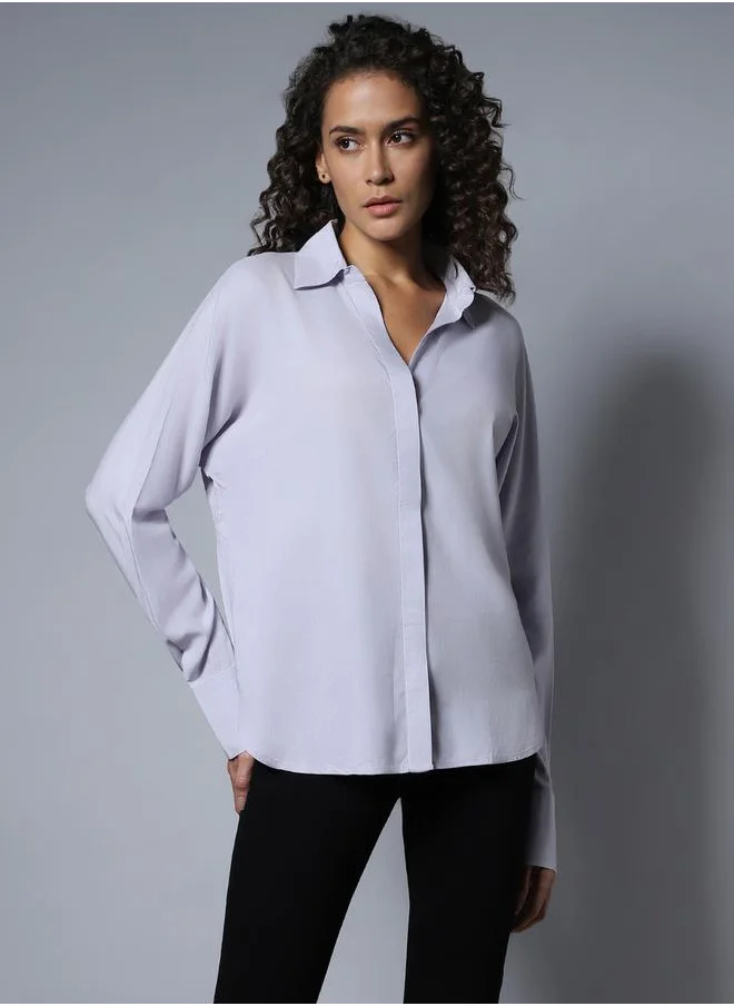 هاي ستار Solid Concealed Placket Shirt with Long Sleeves