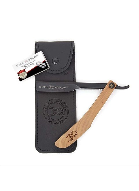 Navaja para barbero - Barber Straight Edge Razor Kit with 10 Double- Edge Straight Razor Blades, Straight Razor Shaving Kit (Light Wood)