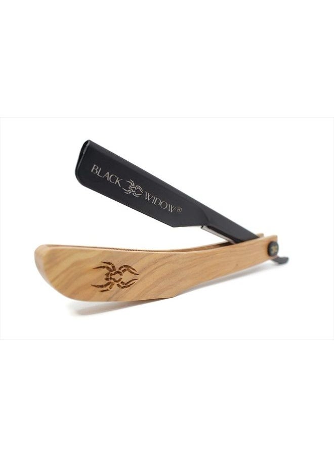 Black Widow Executive Brand Razor - Navaja para barbero - Barber Straight Edge Razor Kit with 10 Double- Edge Straight Razor Blades, Straight Razor Shaving Kit (Light Wood) - Image 1
