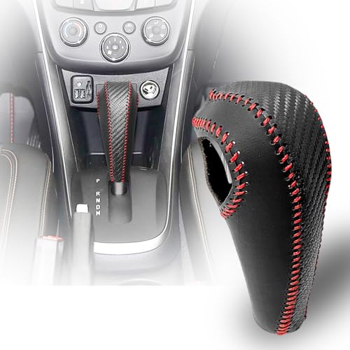 LANZMYAN Gear Shift Knob Cover Compatible with ChevroletChevy Automatic Auto Car Premium Leather with Carbon Fiber for Trax 20152021 for Sonic 20122022Internal AccessoriesRed Thread - Image 1