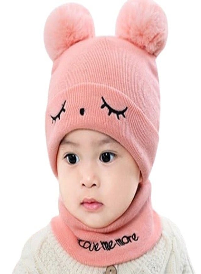 Zacharias Baby Boy's Winter Woolen Kids Cap & Neckwarmer/Muffler (Pink)