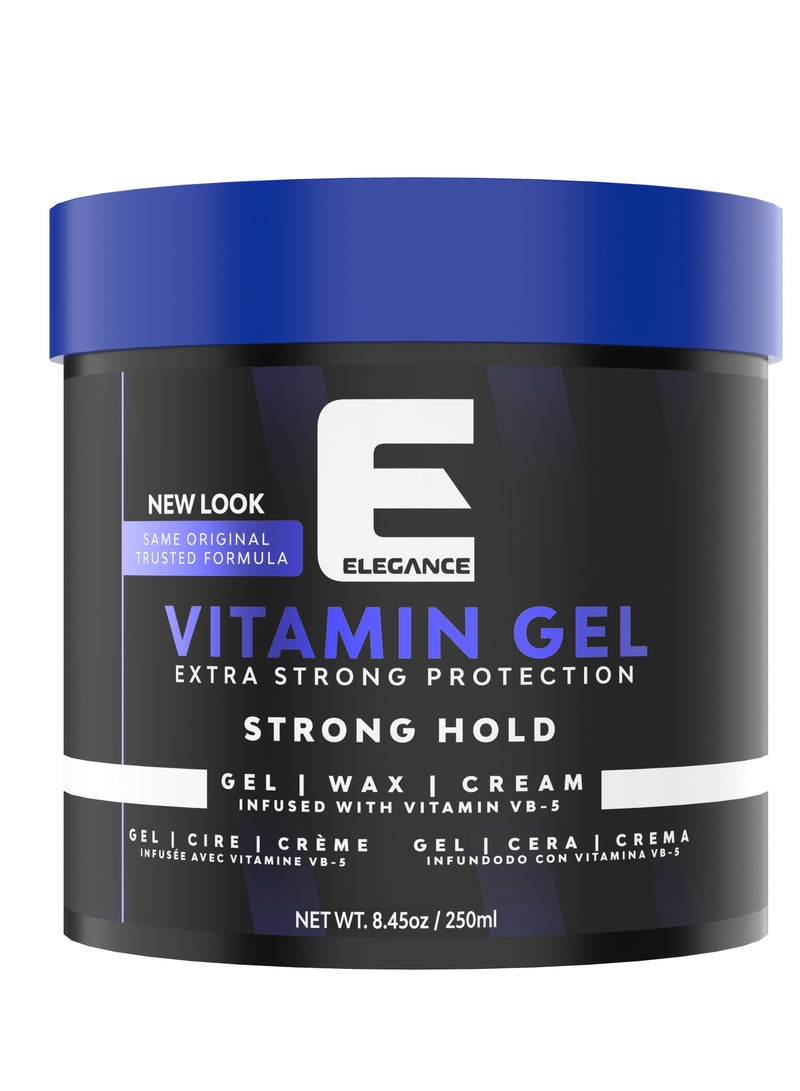 Elegance-E Series Vitamin Gel - Blue 250ml: Strong Hold, Flake-Free, Enriched with Pro-VB-5 for Long-Lasting Shine and Volume