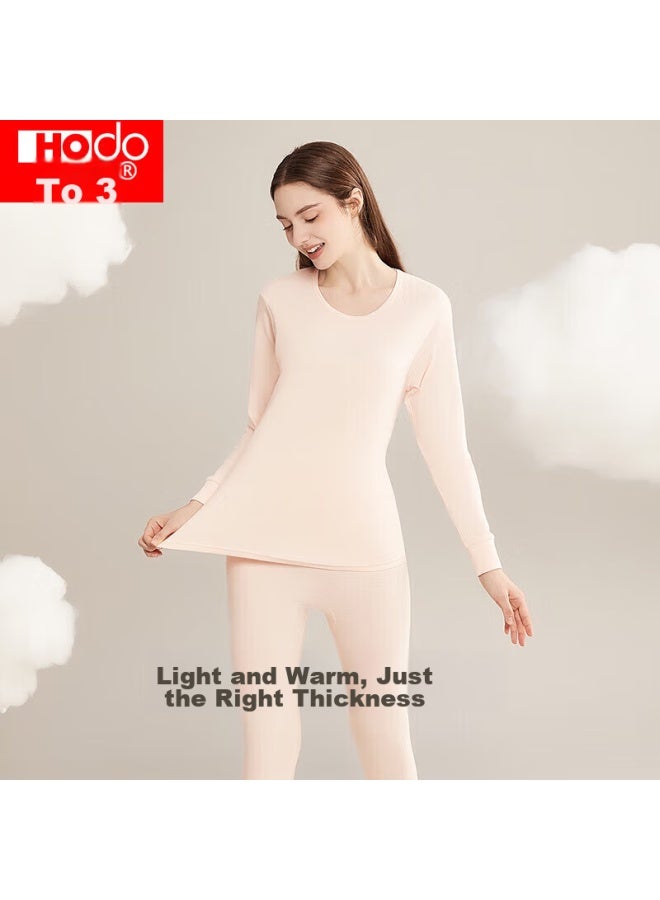 Hongdou Women's Pure Cotton Autumn Underwear, Round Neck Thin Base Layer, Couple's Thermal Underwear, Light Pink - Image 3