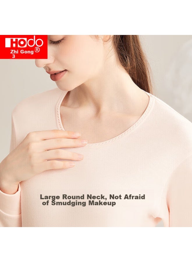 Hongdou Women's Pure Cotton Autumn Underwear, Round Neck Thin Base Layer, Couple's Thermal Underwear, Light Pink - Image 4