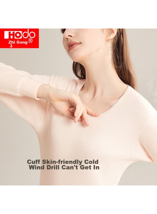 Hongdou Women's Pure Cotton Autumn Underwear, Round Neck Thin Base Layer, Couple's Thermal Underwear, Light Pink - Image 5
