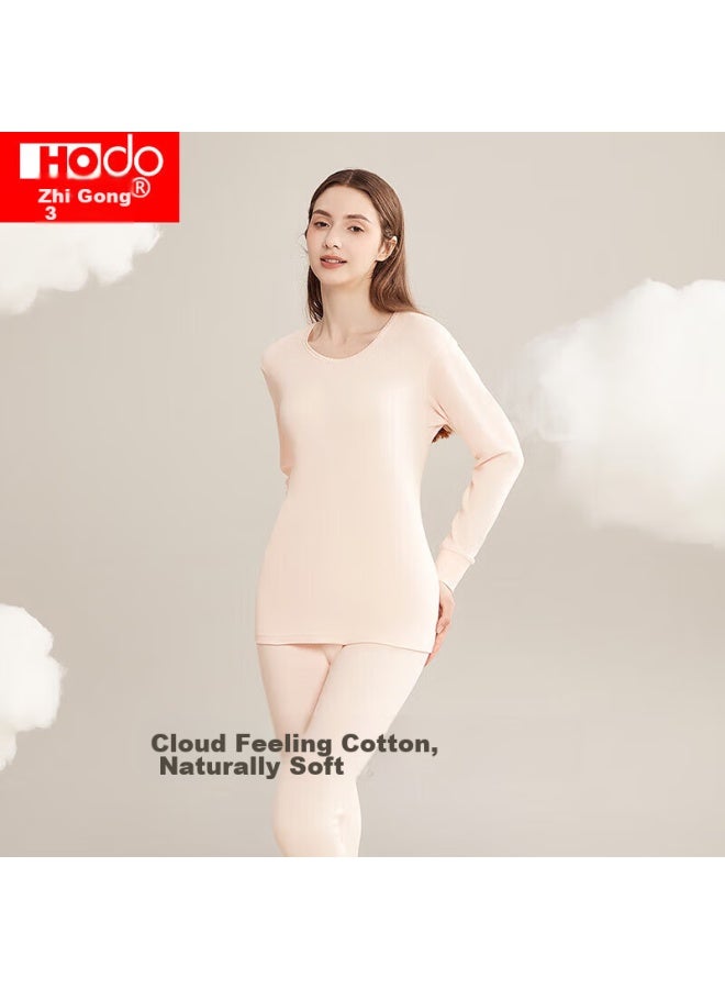 Hongdou Women's Pure Cotton Autumn Underwear, Round Neck Thin Base Layer, Couple's Thermal Underwear, Light Pink - Image 2