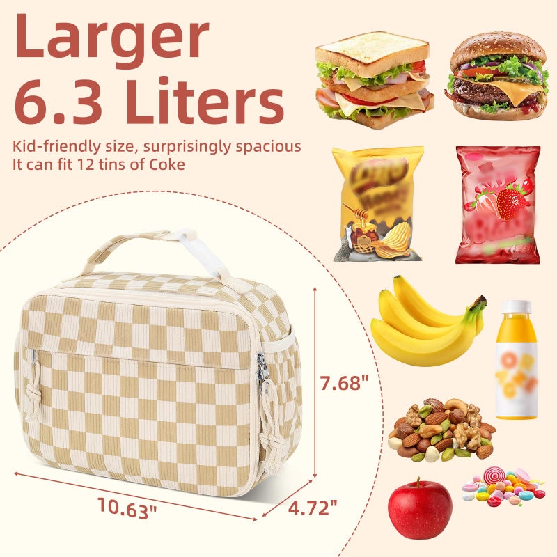 CrazyTerra Insulated Lunch Bag for Girls & Boys, Kids & Teens â€“ Cute Checkered Lunch Box with Side Pockets, Buckle Handle for Backpack Hanging, Lightweight Waterproof Lunchbox for School, Teens, Women & Man ï»¿ - Image 3
