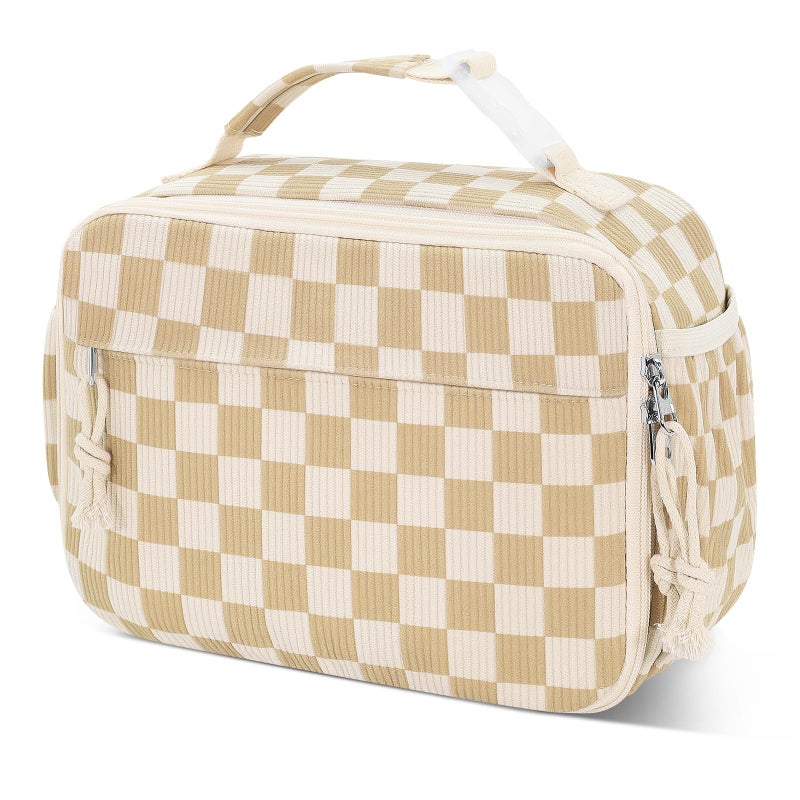 CrazyTerra Insulated Lunch Bag for Girls & Boys, Kids & Teens â€“ Cute Checkered Lunch Box with Side Pockets, Buckle Handle for Backpack Hanging, Lightweight Waterproof Lunchbox for School, Teens, Women & Man ï»¿ - Image 1