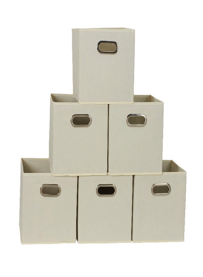 Household Essentials صناديق تخزين قماش قابلة للطي من هوسهول إيسينشالز - 6 عبوات - 11x11x11 صناديق غير منسوجة قابلة للتكديس مع جوانب من لوح رقائقي ومقابض حلقية - منظم للخزانة أو الرف أو الحضانة أو المكتب - طبيعي - Image 2