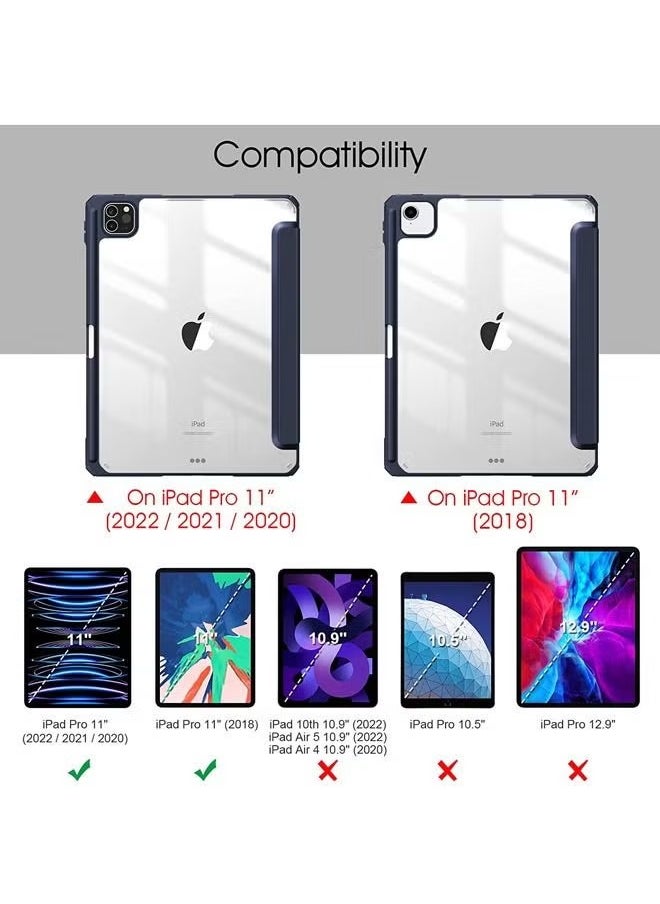 URBBKING - Protective Case Cover For Apple iPad Pro 11 inch (2022/2021/2020/2018) Generation with Pencil Holder, [Support Apple Pencil Charging and Touch ID], Clear Transparent Case with Auto Wake/Sleep,Blue - Image 1