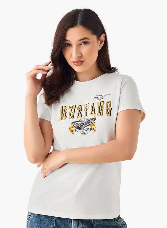 اس بي كاركترز Cotton T-shirt with Mustang Print