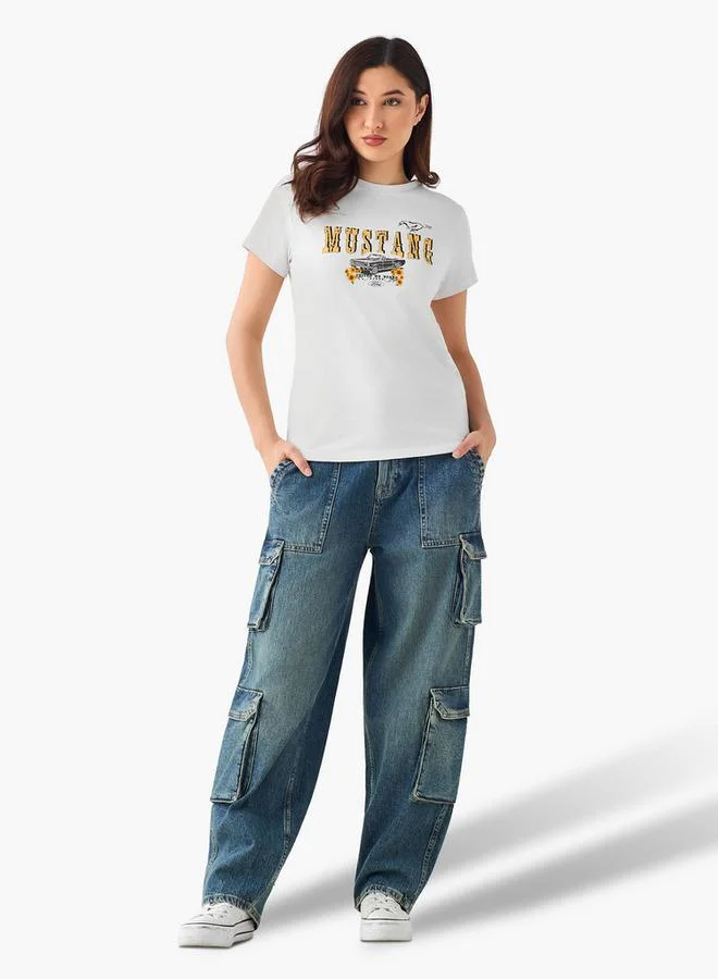 اس بي كاركترز Cotton T-shirt with Mustang Print