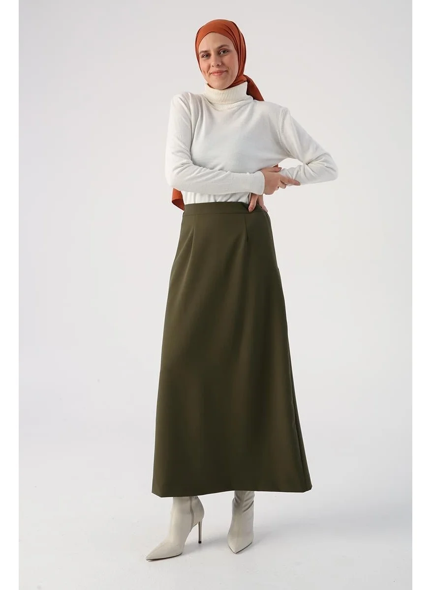 Allday Khaki-Elastic Waist Pencil Skirt
