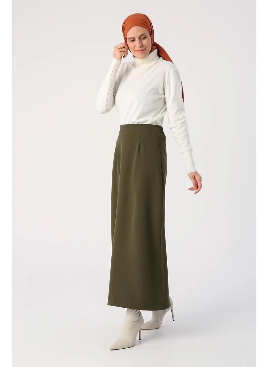 Allday Khaki-Elastic Waist Pencil Skirt