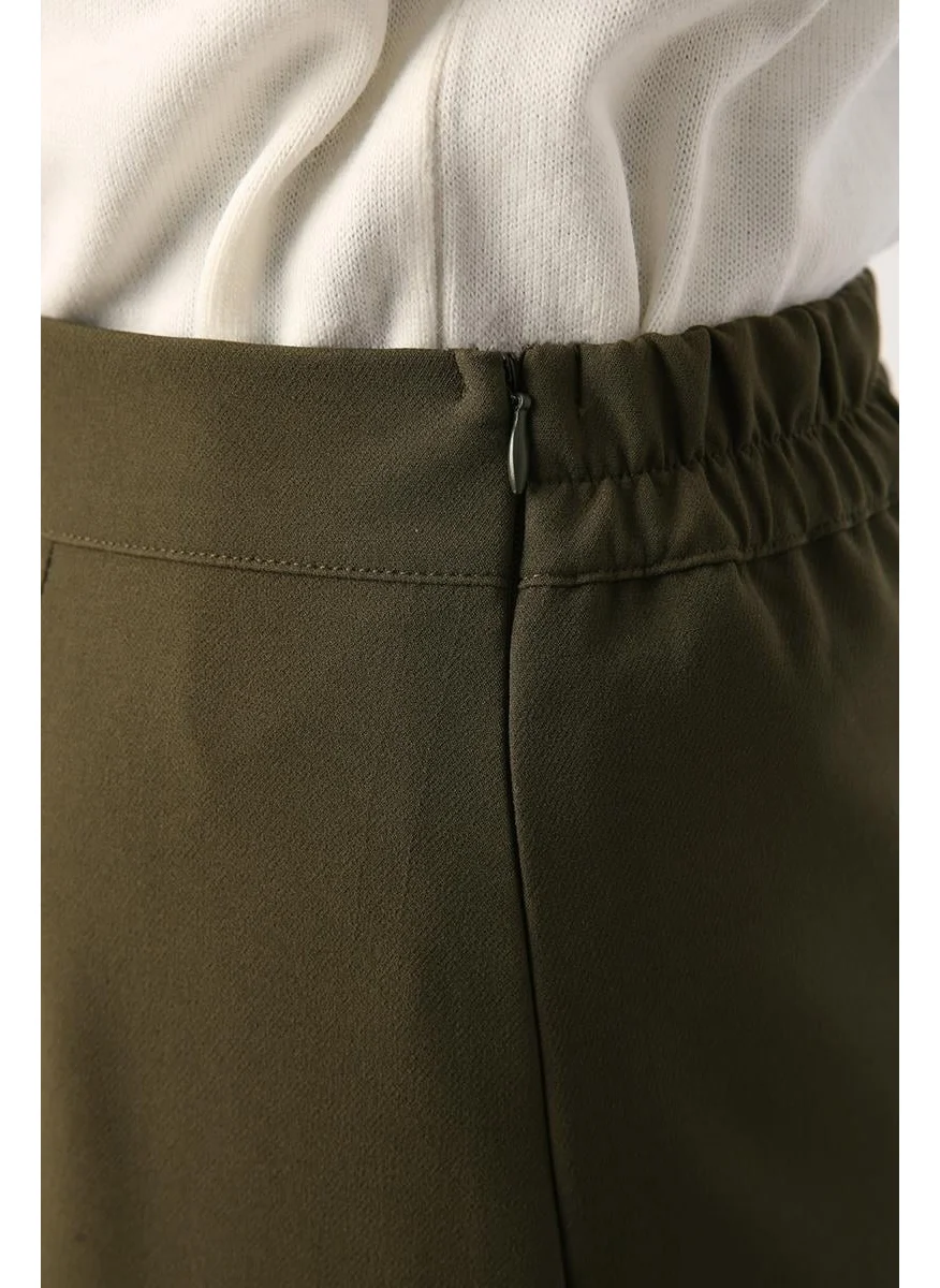 Allday Khaki-Elastic Waist Pencil Skirt