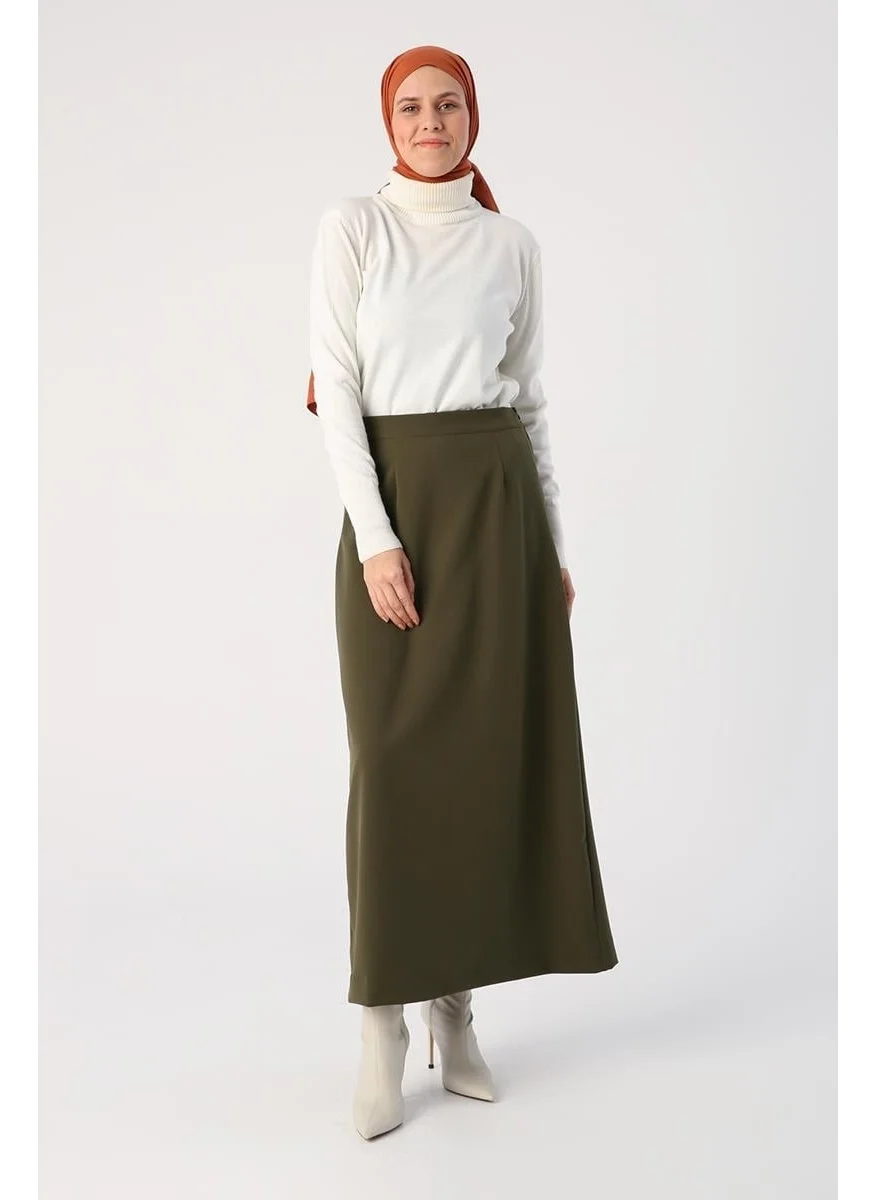 Allday Khaki-Elastic Waist Pencil Skirt