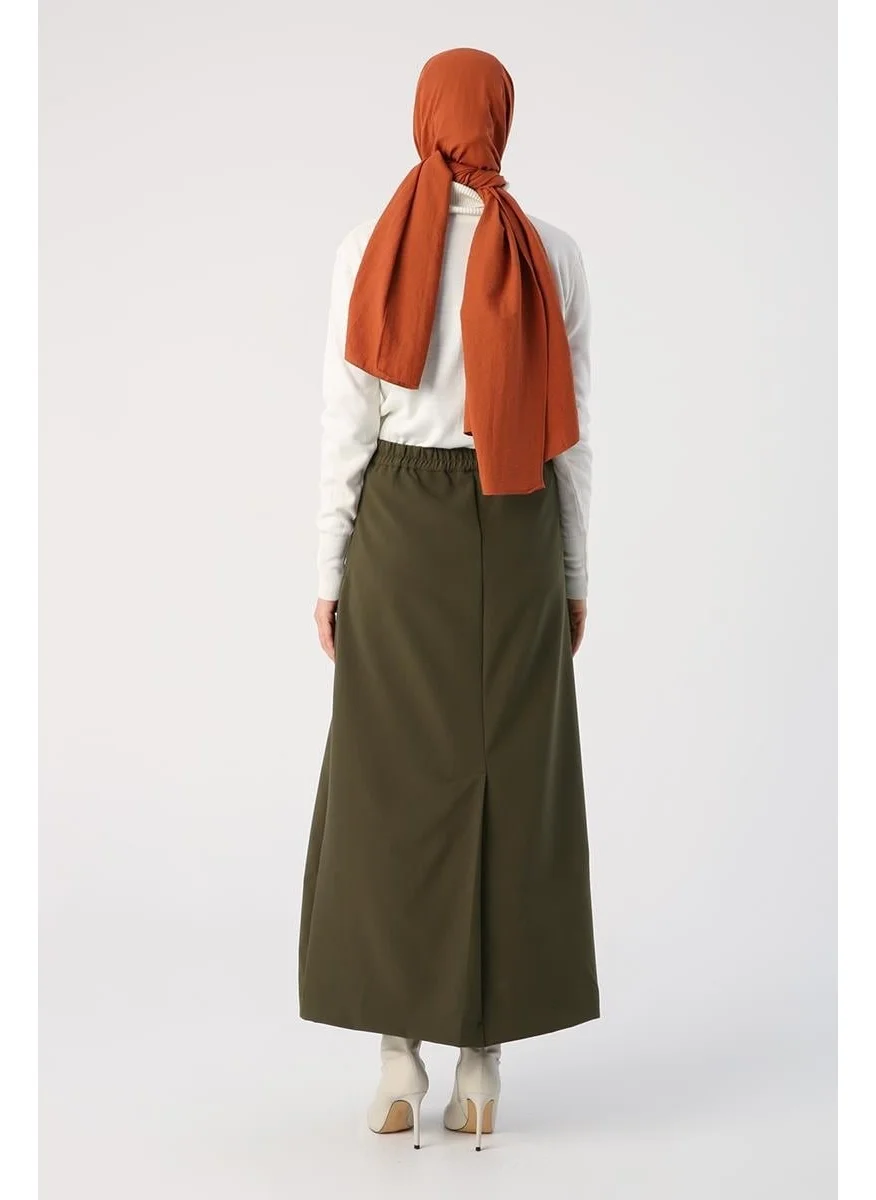 Allday Khaki-Elastic Waist Pencil Skirt