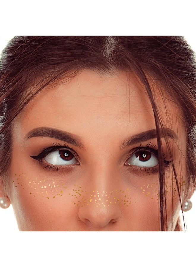 LINGPAR 3Sheets Face Tattoo Sticker Metallic Shiny Temporary Water Transfer Tattoo for Professional Make Up Dancer Costume Parties, Shows Gold Glitter (3 Sheets-001) - Image 3